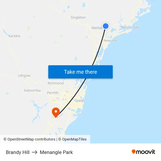 Brandy Hill to Menangle Park map