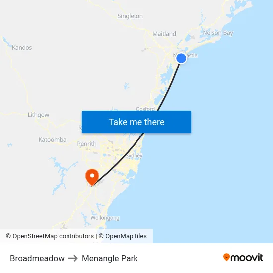 Broadmeadow to Menangle Park map