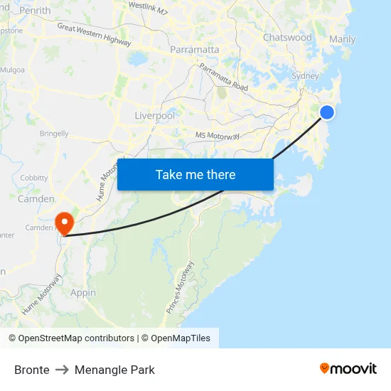Bronte to Menangle Park map