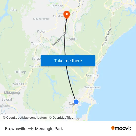 Brownsville to Menangle Park map