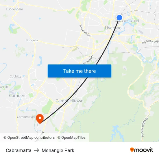 Cabramatta to Menangle Park map