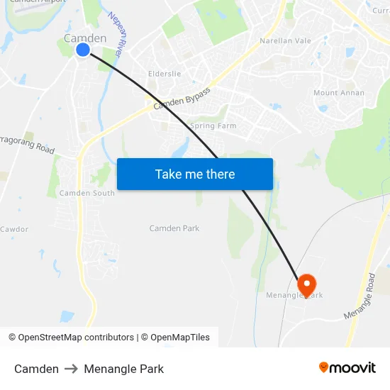 Camden to Menangle Park map