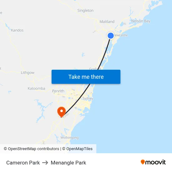 Cameron Park to Menangle Park map