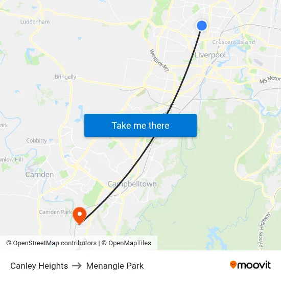 Canley Heights to Menangle Park map
