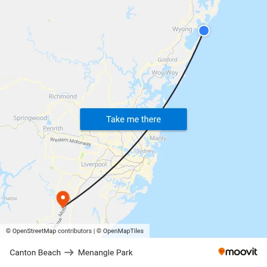Canton Beach to Menangle Park map