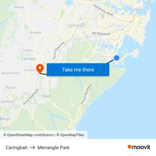 Caringbah to Menangle Park map