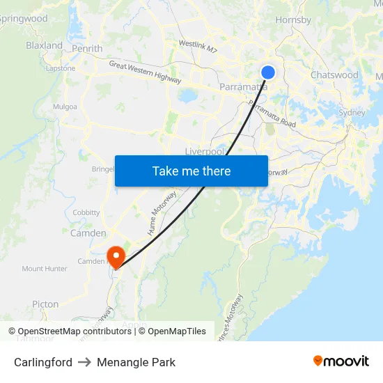 Carlingford to Menangle Park map