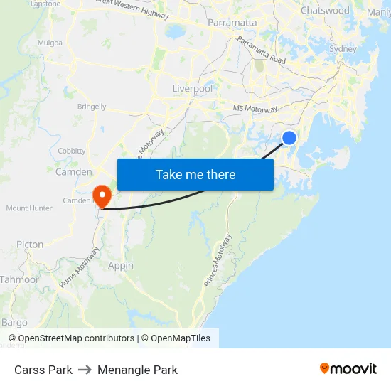Carss Park to Menangle Park map