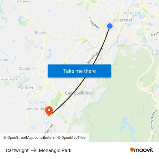 Cartwright to Menangle Park map