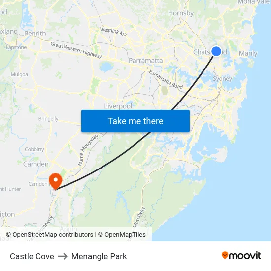 Castle Cove to Menangle Park map