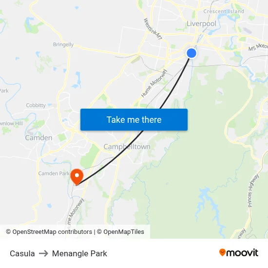 Casula to Menangle Park map