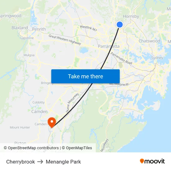 Cherrybrook to Menangle Park map