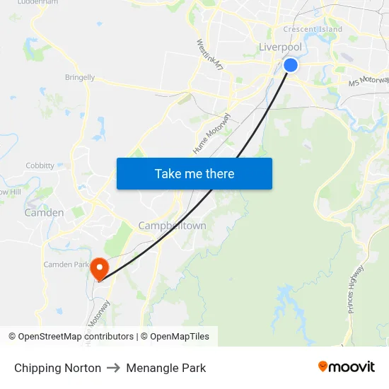 Chipping Norton to Menangle Park map