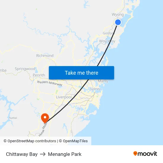 Chittaway Bay to Menangle Park map
