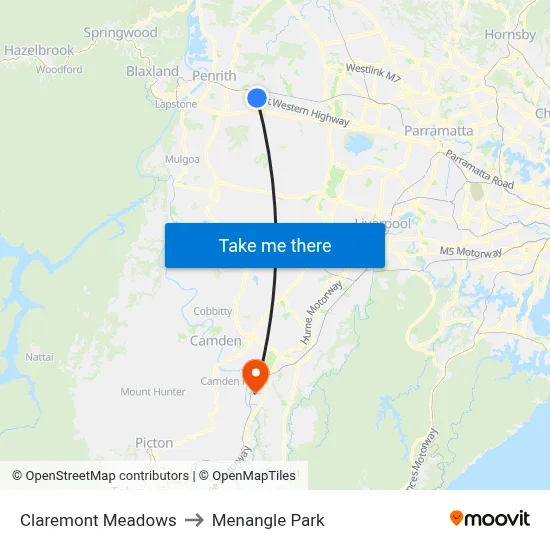 Claremont Meadows to Menangle Park map