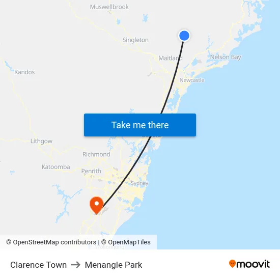 Clarence Town to Menangle Park map