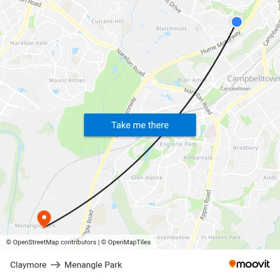 Claymore to Menangle Park map