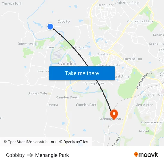 Cobbitty to Menangle Park map