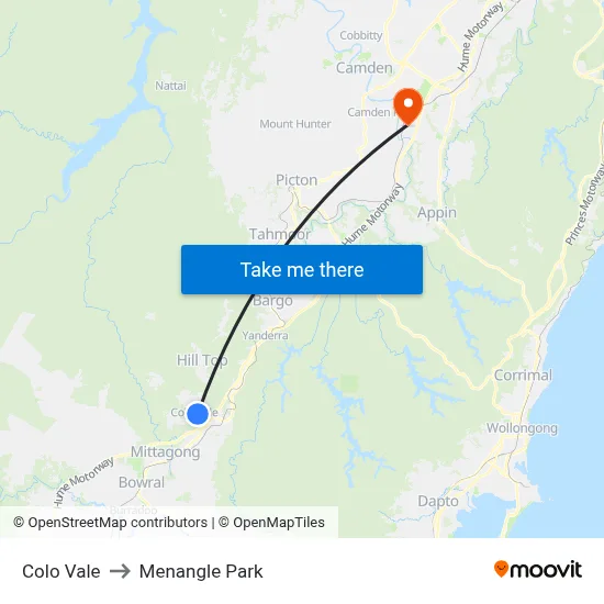 Colo Vale to Menangle Park map