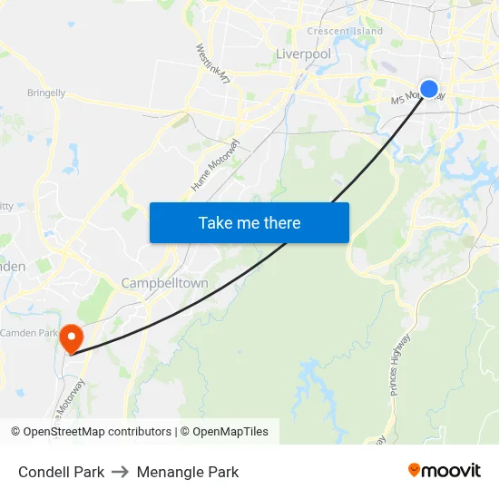Condell Park to Menangle Park map