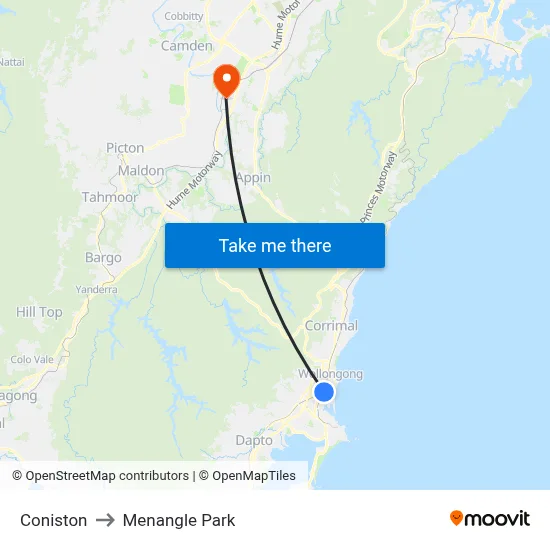 Coniston to Menangle Park map