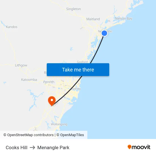 Cooks Hill to Menangle Park map