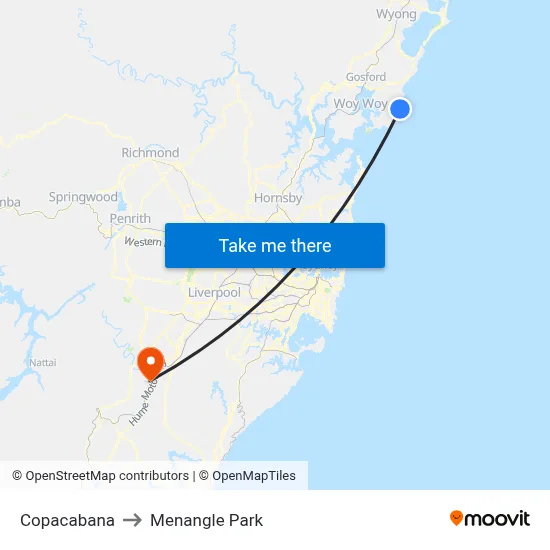 Copacabana to Menangle Park map