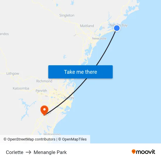 Corlette to Menangle Park map