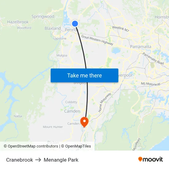 Cranebrook to Menangle Park map