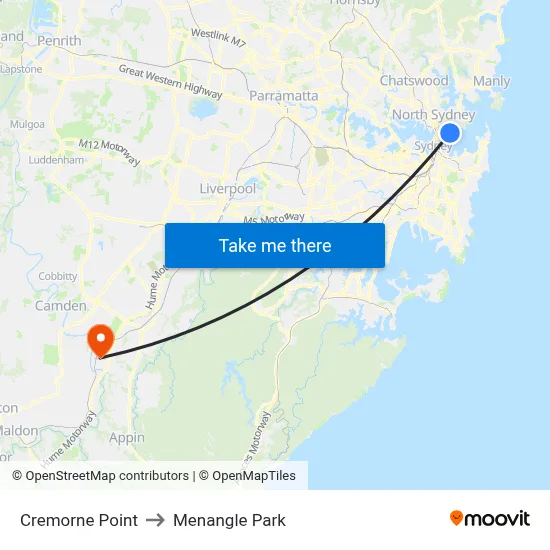 Cremorne Point to Menangle Park map