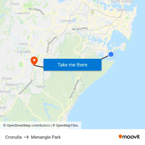 Cronulla to Menangle Park map