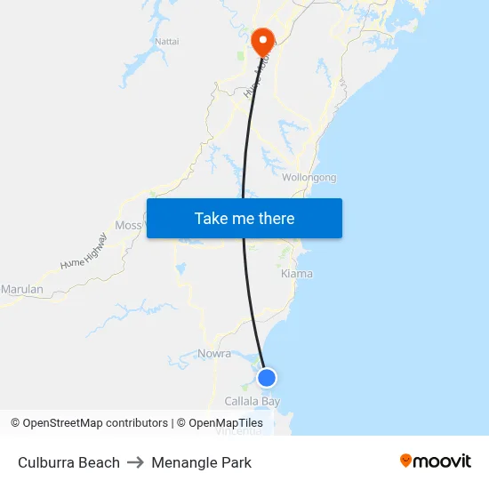 Culburra Beach to Menangle Park map