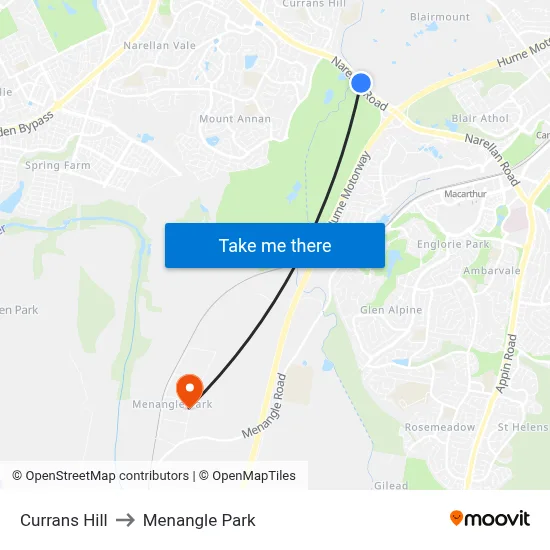 Currans Hill to Menangle Park map