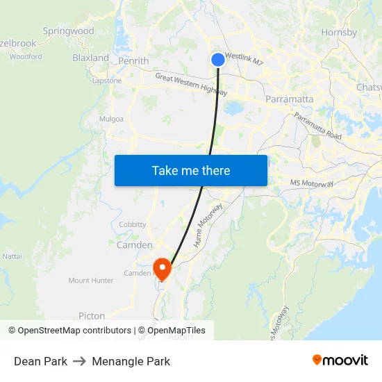 Dean Park to Menangle Park map