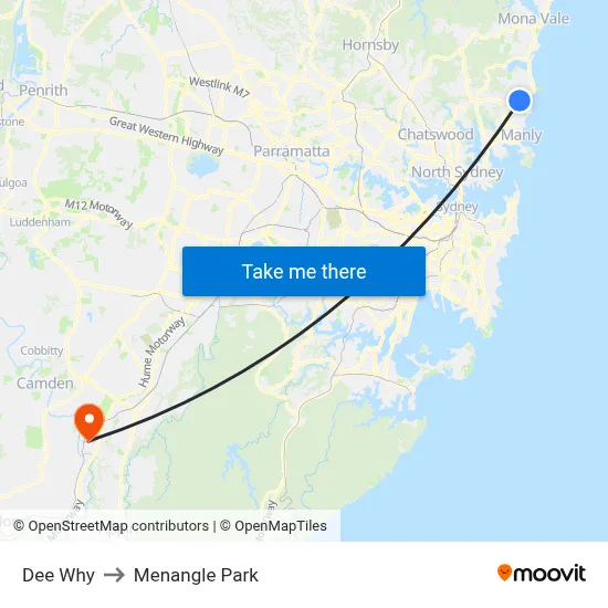 Dee Why to Menangle Park map