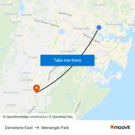 Denistone East to Menangle Park map