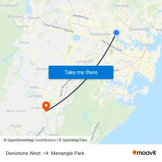 Denistone West to Menangle Park map