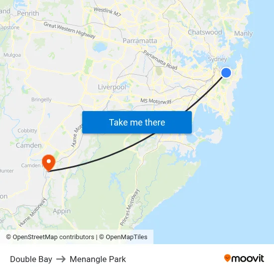 Double Bay to Menangle Park map