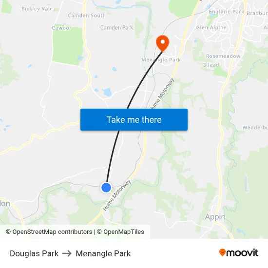 Douglas Park to Menangle Park map