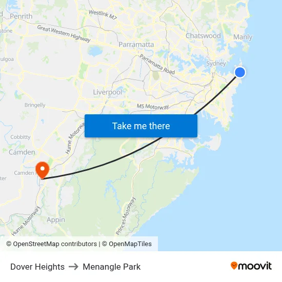 Dover Heights to Menangle Park map