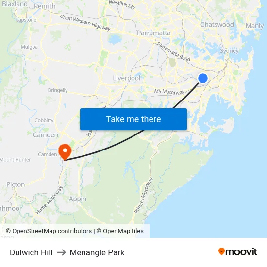 Dulwich Hill to Menangle Park map