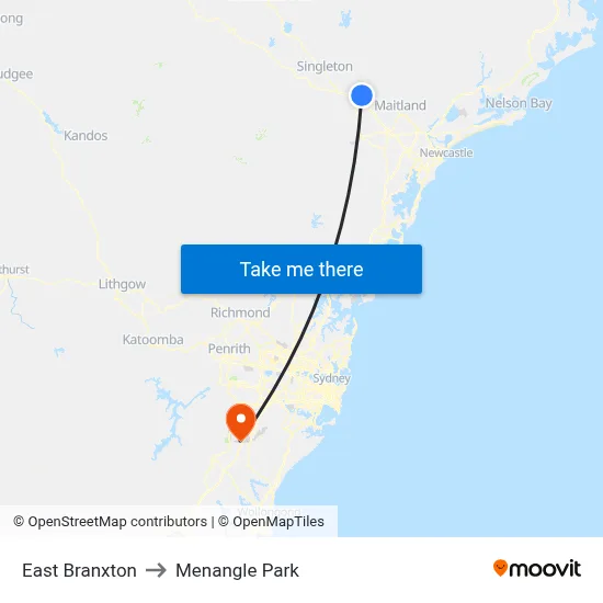 East Branxton to Menangle Park map