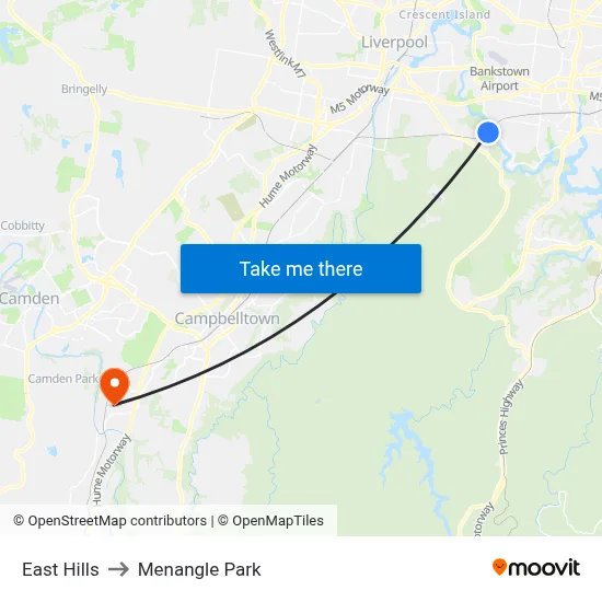 East Hills to Menangle Park map