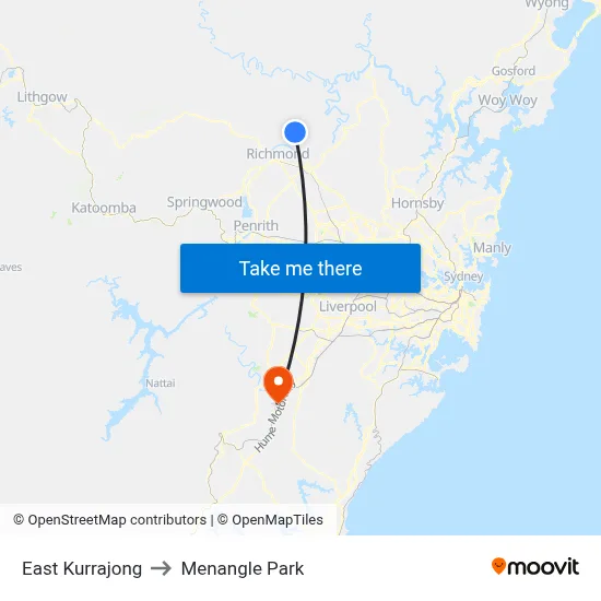 East Kurrajong to Menangle Park map