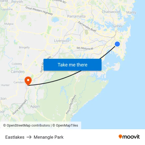 Eastlakes to Menangle Park map