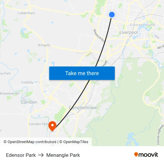 Edensor Park to Menangle Park map