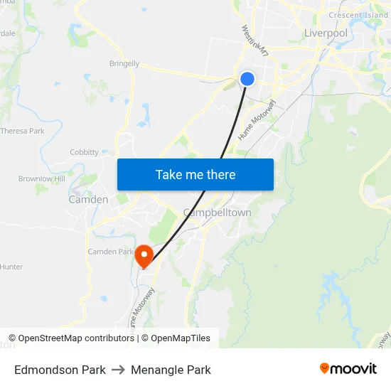 Edmondson Park to Menangle Park map