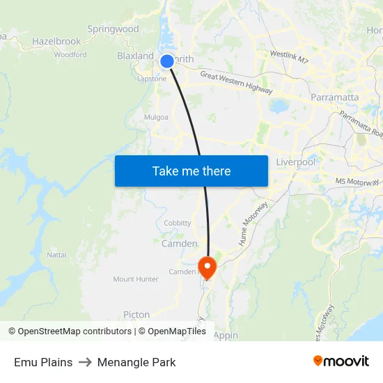 Emu Plains to Menangle Park map
