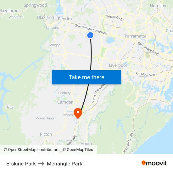 Erskine Park to Menangle Park map
