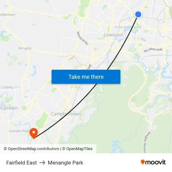 Fairfield East to Menangle Park map